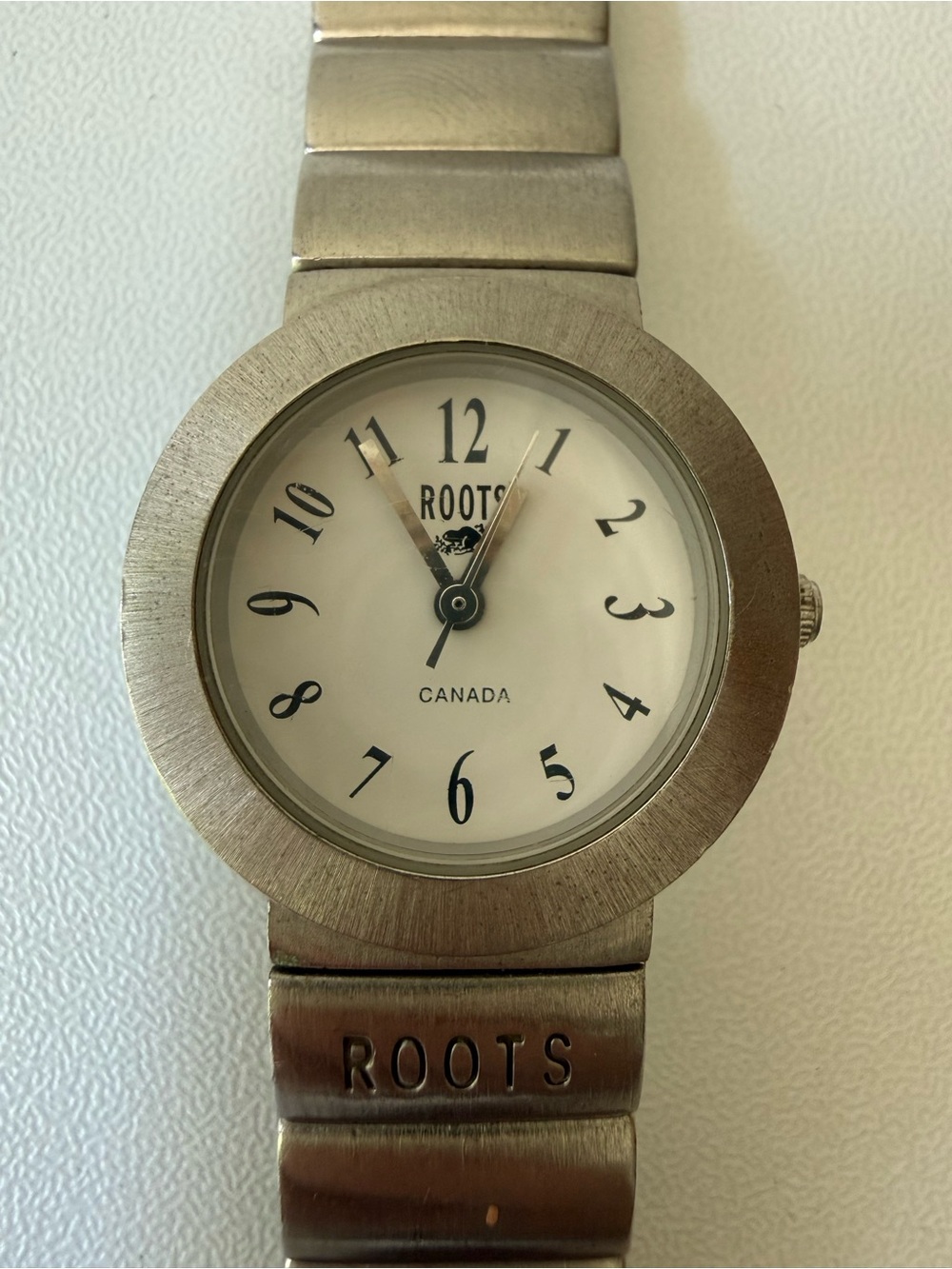 Roots Silver-Tone Stainless Steel Analog Watch with White Dial